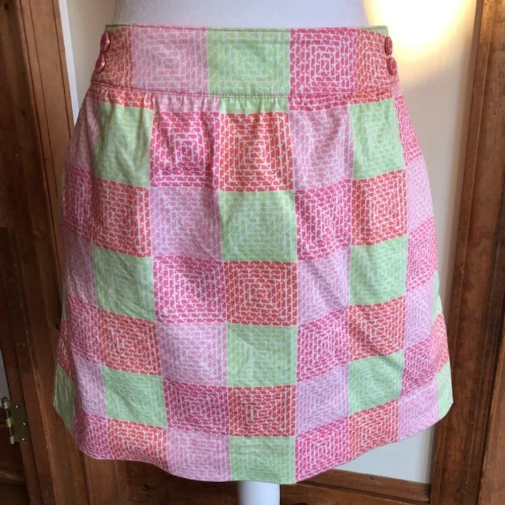 VINEYARD VINES Logo Whale Patchwork Skirt Button Accent Side Zip 6